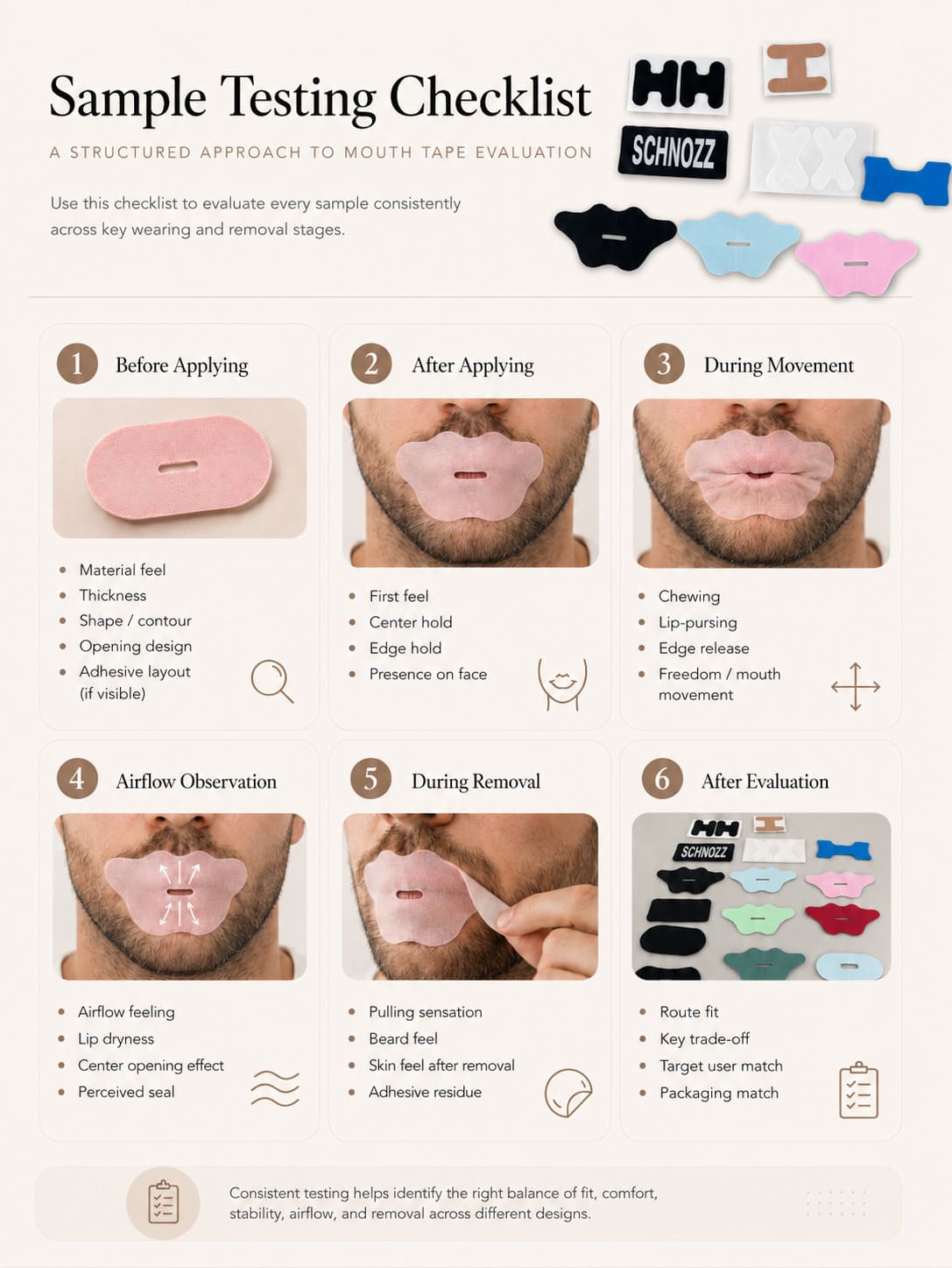 Sample testing checklist for private label mouth tape evaluation