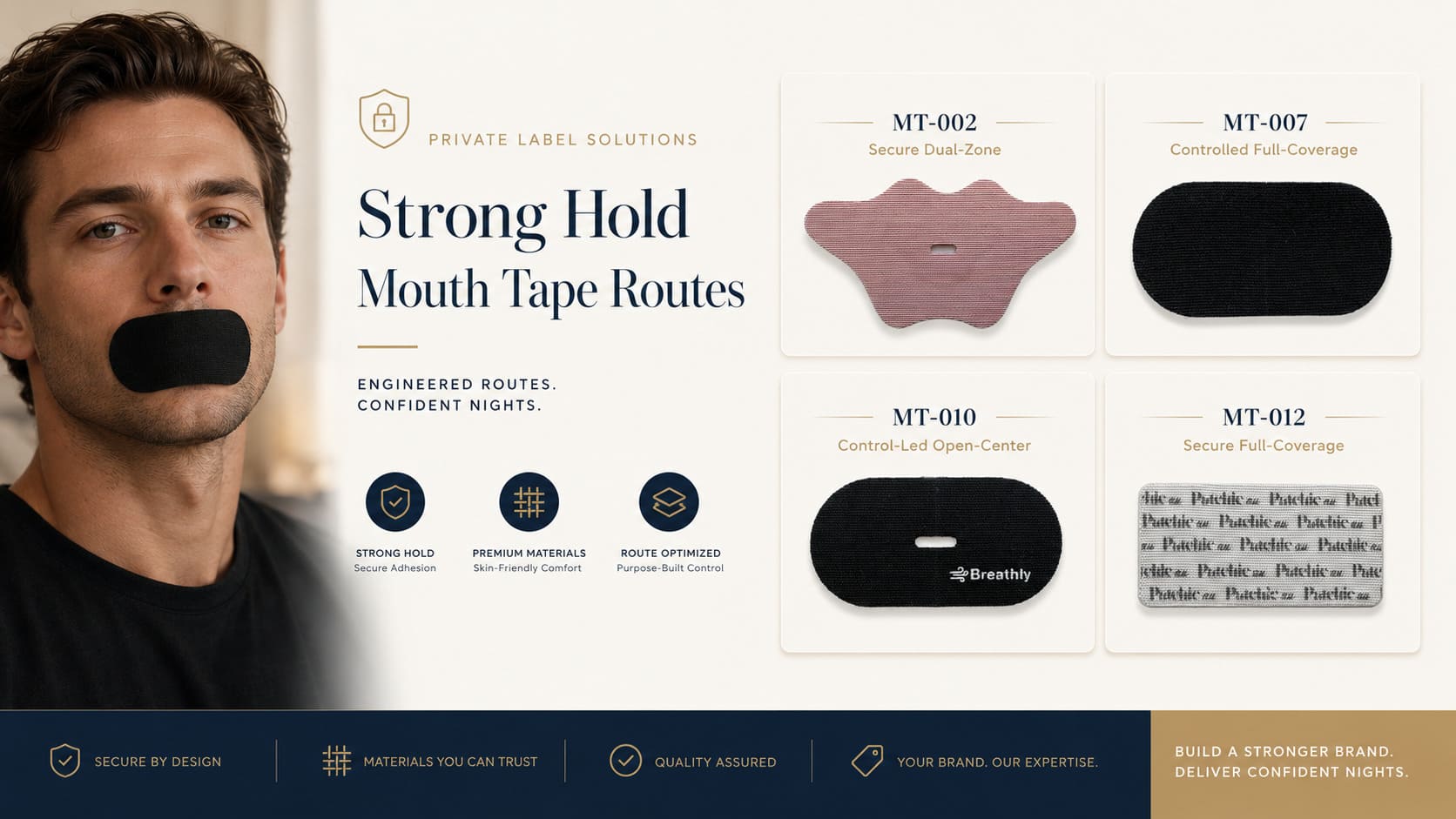 Strong hold mouth tape routes for private label buyers showing secure overnight feel and stronger perimeter control product directions